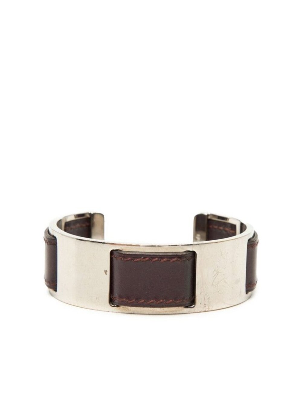 Hermes Bangle Silver Purple Metal Leather 1- Bracelet